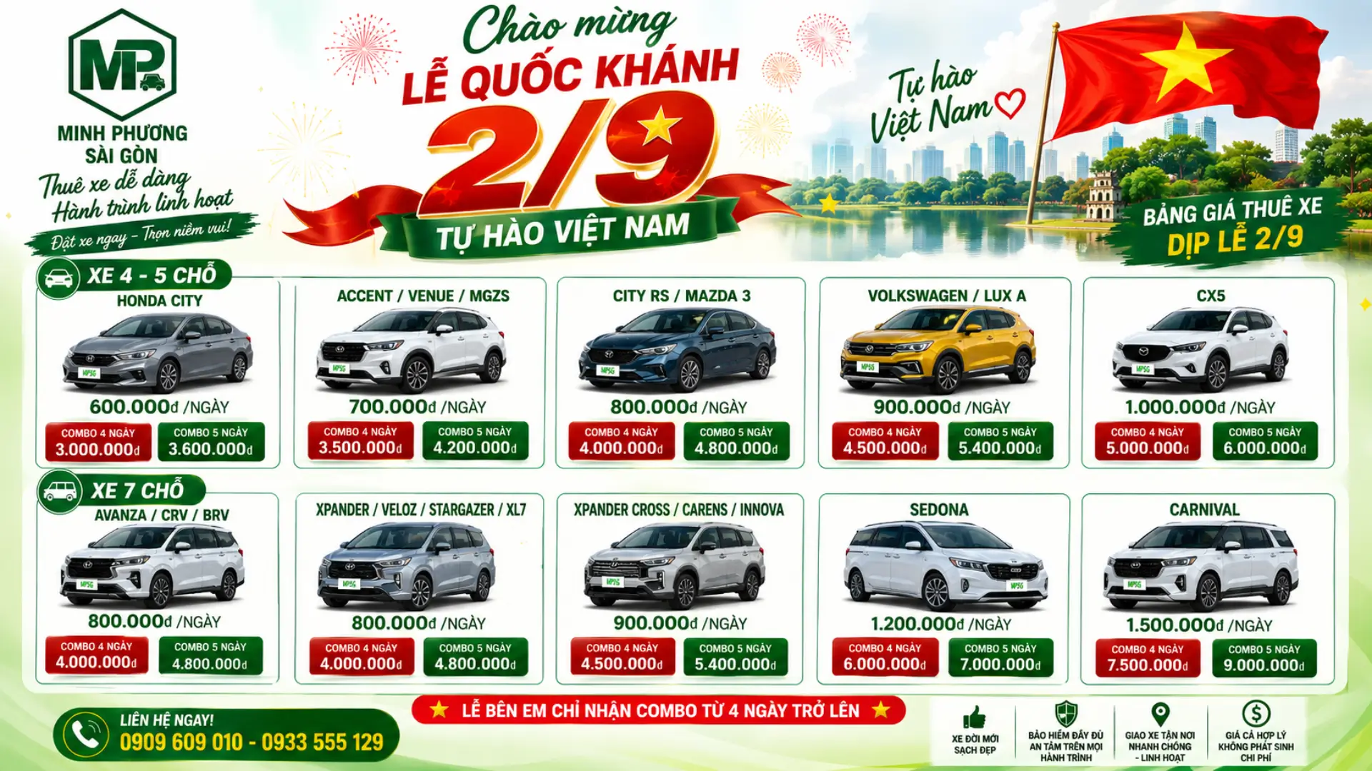 bảng giá thuê xe lễ 2-9 tại mpsg