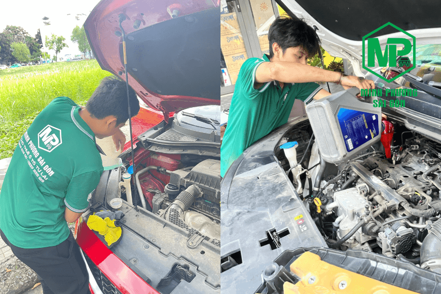 Kiểm tra nhớt và nước mát cho xe .