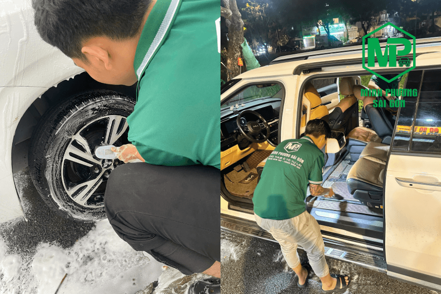 Vệ sinh nội và ngoại thất xe sau khi về bãi.