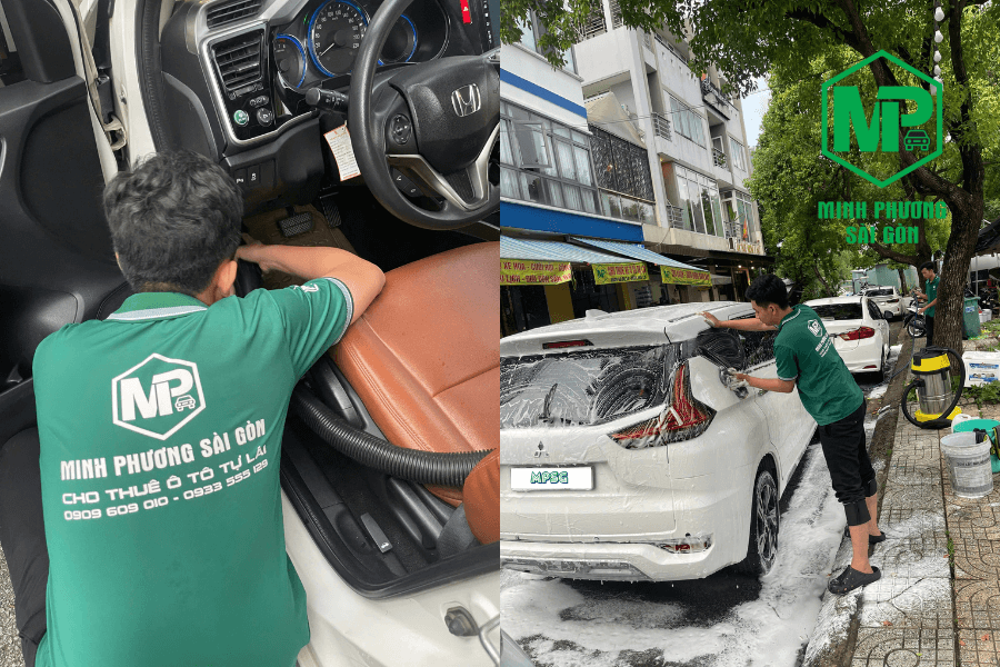 Vệ sinh nội và ngoại thất xe sau khi về bãi.