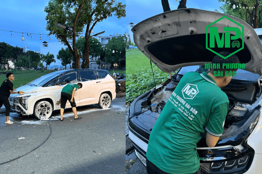 Nhân viên MPSG vệ sinh - kiểm tra xe trước khi giao khách